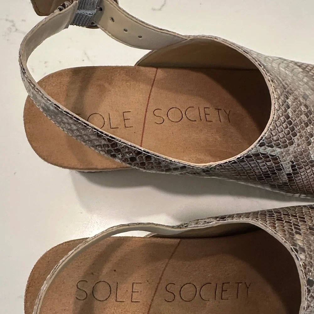 Sole Society Snakeskin Open-Toe Women's Wedge Espadrille Sandals Size 8 1/2